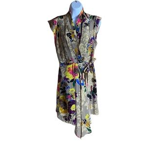 Pinkerton Anthropologie Rinzu Silk Asymmetrical Wrap Dress Tan Multicolor